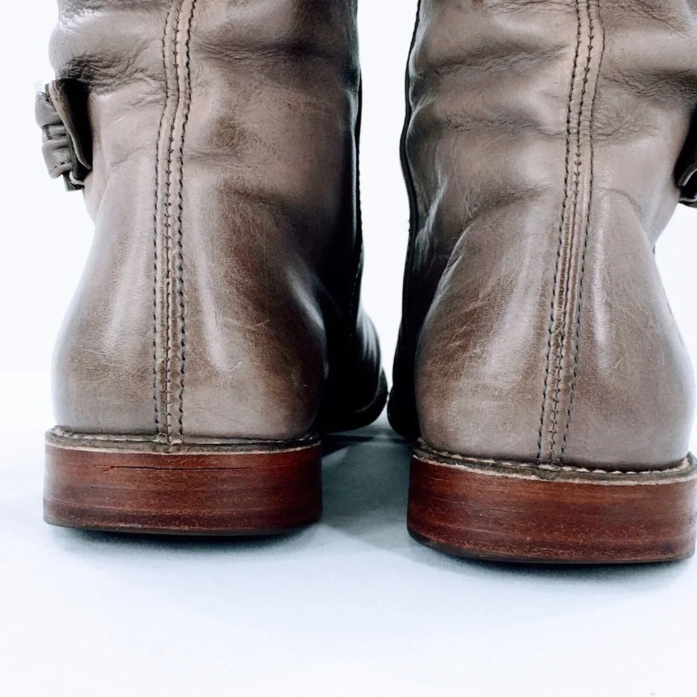 FRYE Womens Tall Riding Boot Paige Grey Leather Buckle Boot Distressed Sz 9 - Picture 13 of 16